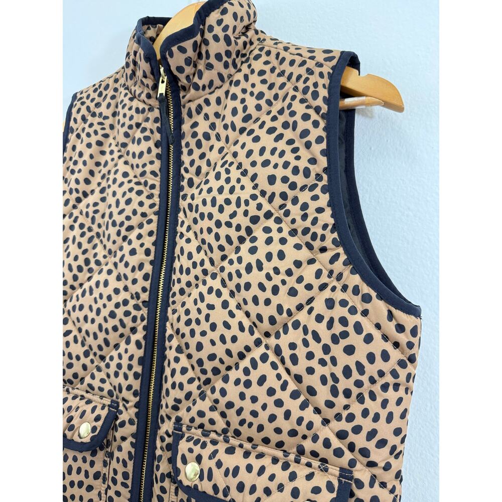 NWT J.Crew Animal Print Puffer Vest Brown Black Sz S Snap Pockets Zip Front - Picture 5 of 9